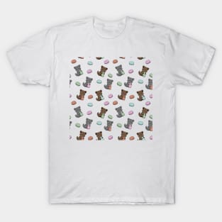 Macaron Cat Pattern T-Shirt